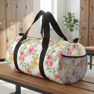 Bolso De Deporte Pequeño Floral Silvestre Acuarela Rosa Naranja Verde