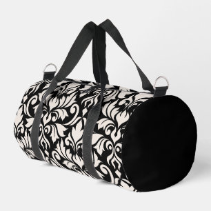 Bolso De Deporte Pequeño Florecer arte Damask que yo crema en negro