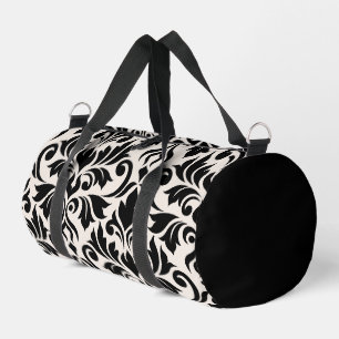 Bolso De Deporte Pequeño Florecer Damask arte I negro en crema
