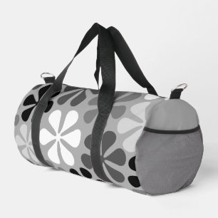 Bolso De Deporte Pequeño Flores abstractas gris blanco negro