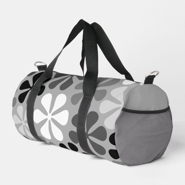 Bolso De Deporte Pequeño Flores abstractas gris blanco negro (Esquina derecha)