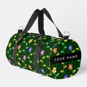 Bolso De Deporte Pequeño Flores Coloridas, Fondo Verde, Negro
