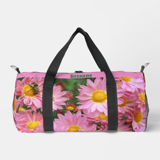 Bolso De Deporte Pequeño Flores de margarita rosada personalizadas (Anverso)