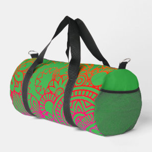 Bolso De Deporte Pequeño Flores naranjas y púrpuras y fondo verde claro