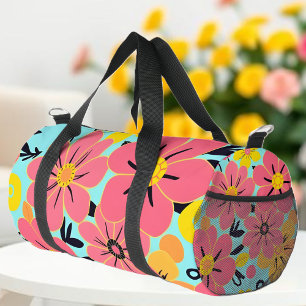 Bolso De Deporte Pequeño Flores rosas y amarillas en azul cielo- estilo dop