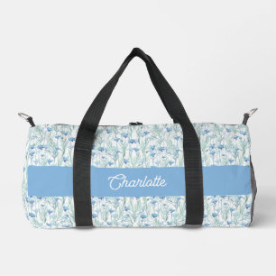 Bolso De Deporte Pequeño Flores silvestres en acuarela azul con nombre pers
