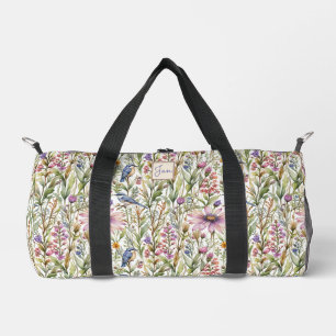 Bolso De Deporte Pequeño Flores silvestres y aves azules