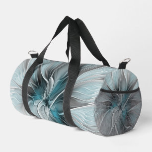Bolso De Deporte Pequeño Fractal floral moderno abstracto flor azul gris