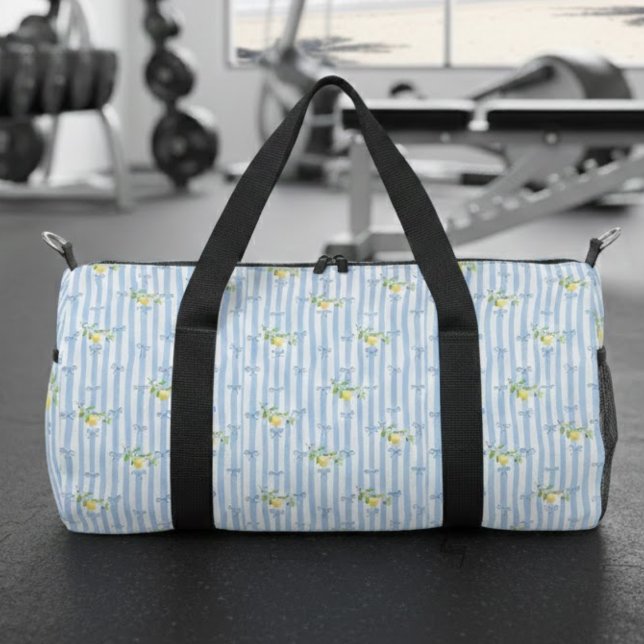 Bolso De Deporte Pequeño French Country Lemon – Blue Stripe Bow Pattern (Subido por el creador)
