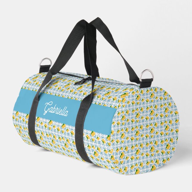 Bolso De Deporte Pequeño French Country Lemon Blue Tile Monogram (Esquina izquierda)