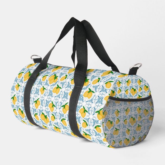 Bolso De Deporte Pequeño French Country Lemon Blue Tile Pattern  (Esquina derecha)