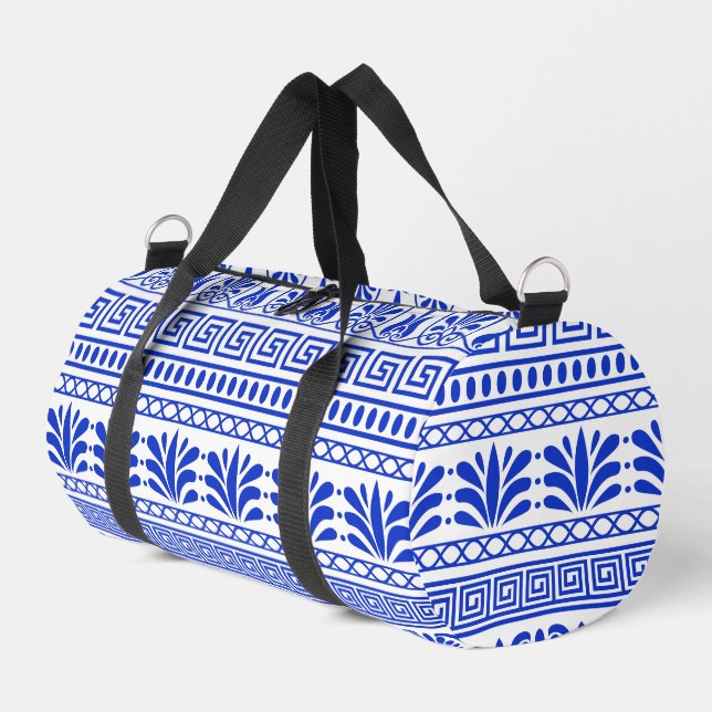 Bolso De Deporte Pequeño Fret griego, patrón mediterráneo, azul (Esquina izquierda)