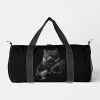 Gato con chaqueta de cuero tocando guitarra eléctr