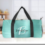 Bolso De Deporte Pequeño Glam Aqua Cepillado Metalizado Monograma blanco ne<br><div class="desc">Este bolso de duffel personalizado presenta un monograma y un primer nombre en un moderno guión en blanco y negro sobre un fondo metalizado de lavado de fondo de chaqueta.</div>