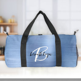 Bolso De Deporte Pequeño Glam Blue Metal Bruñido Monograma Negro Blanco 