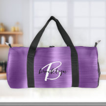 Glam Morado Metal Bruñido Monograma Blanco Negro