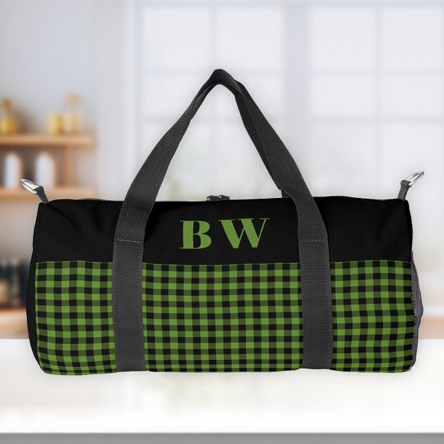 Bolso De Deporte Pequeño Green Black Buffalo Check Bold Monograma (Subido por el creador)