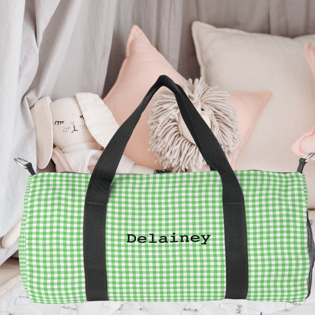 Bolso De Deporte Pequeño Green Gingham Name Mating Newborn Hospital (Green Gingham Name Matching Newborn Hospital Duffle Bag)
