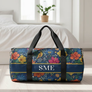 Bolso De Deporte Pequeño Hibisco Floral Botánico Tropical Azul Marino
