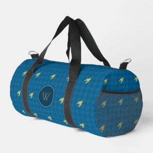 Bolso De Deporte Pequeño Houndstooth azul con acento dorado