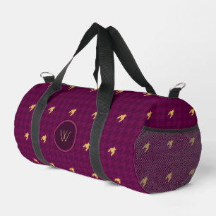 Bolso De Deporte Pequeño Houndstooth rosa con acento dorado