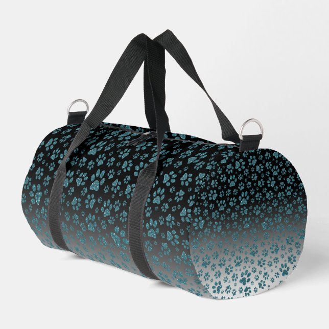 Bolso De Deporte Pequeño Huellas de patas con efecto de luz de purpurina az (Esquina izquierda)