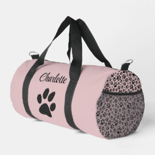 Bolso De Deporte Pequeño Huellas de perro negras y blancas con lunares en c