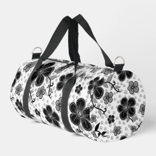 Bolso De Deporte Pequeño Impresión floral en blanco y negro