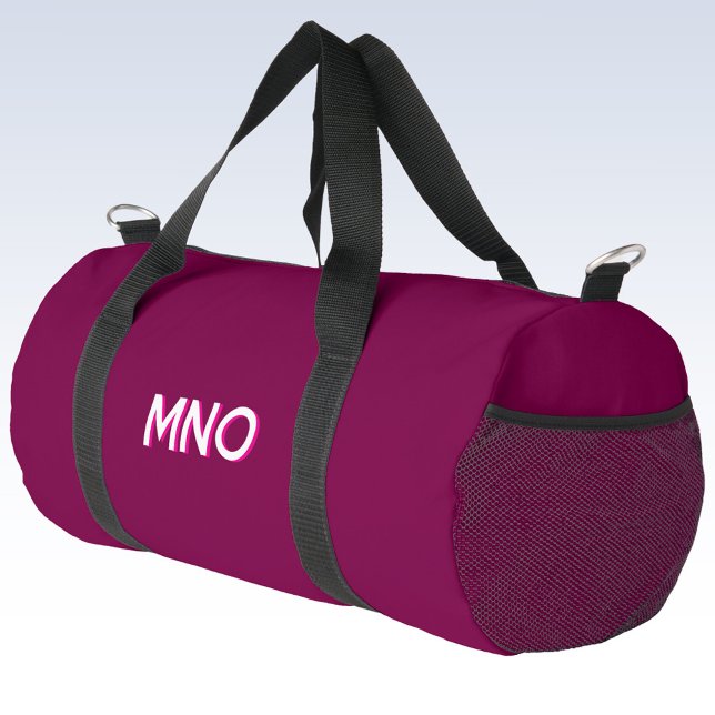 Bolso De Deporte Pequeño Iniciales monográficas modernas Borgoña rosa oscur (Modern drop shadow monogram initials duffel bag in dark cherry pink)