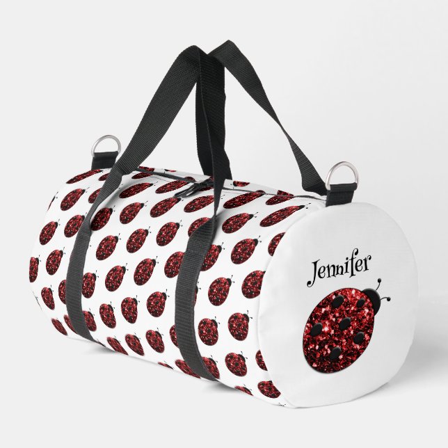 Bolso De Deporte Pequeño Ladybug provoca un patrón rojo nombre personalizad (Esquina izquierda)