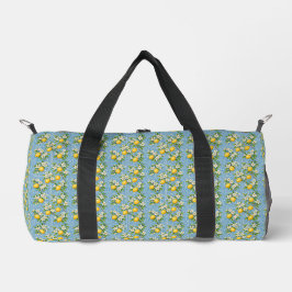 Bolso De Deporte Pequeño Lemon Watercolor Blue Mediterranean Tile Pattern