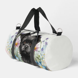Bolso De Deporte Pequeño Lindo perro Affenpinscher en un campo de flores si