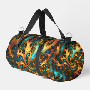 Bolso De Deporte Pequeño Llamas de Color: Danza Fractal Azul Verdoso, Dorad
