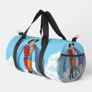 Bolso De Deporte Pequeño Los dos superhéroes de Slipperyjoe besándose f