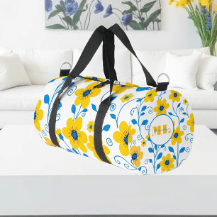 Bolso De Deporte Pequeño Mantequilla monograma amarillo y azul floral