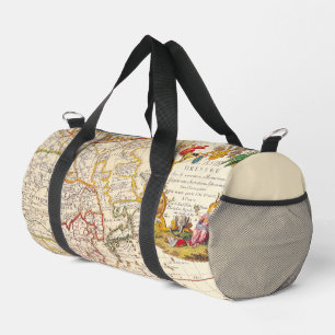 Bolso De Deporte Pequeño Mapa del Mundo Vintge en Marrón y Marfil
