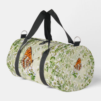 Bolso De Deporte Pequeño Mariposa naranja sobre delicadas flores blancas