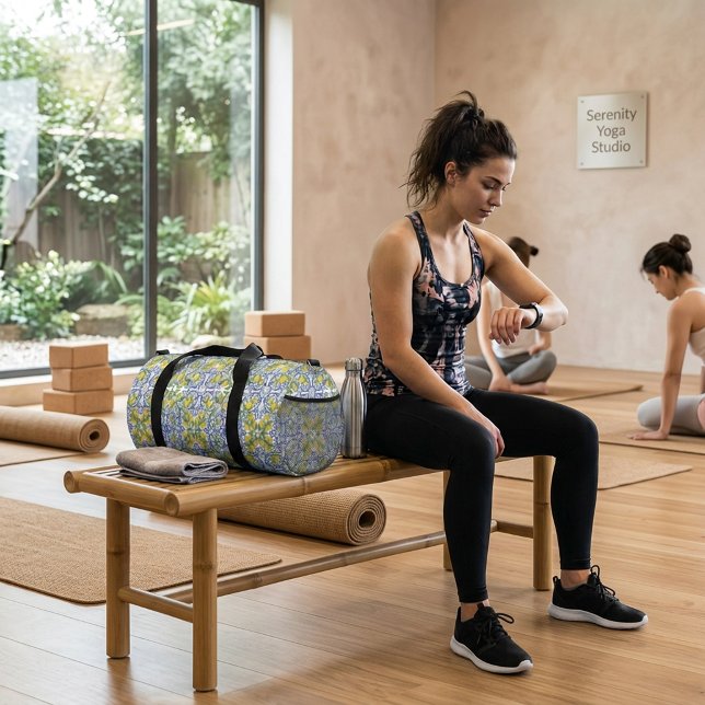Bolso De Deporte Pequeño Mediterranean Blue Citrus Lemon Tile Pattern (Mediterranean Blue Citrus Lemon Tile Pattern Duffle Bag )