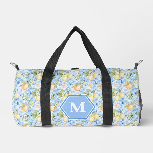 Bolso De Deporte Pequeño Mediterranean Blue Tile Limoncello Monogram Name (Anverso)