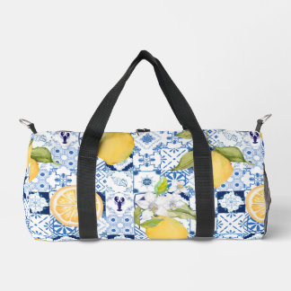 Bolso De Deporte Pequeño Mediterráneo Azul Mayólica y Limón
