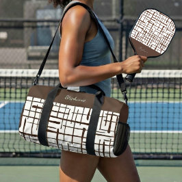 Bolso De Deporte Pequeño Minimalist Brown Linework | Dink Well Personalized