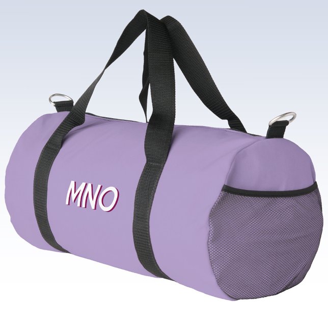 Bolso De Deporte Pequeño Modern Drop Shadow Monograma Iniciales Lilac (Modern drop shadow monogram initials personalized duffel bag in lilac)