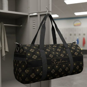 Bolso De Deporte Pequeño Moderno Y Elegante Nombre De Monograma Negro Y Oro