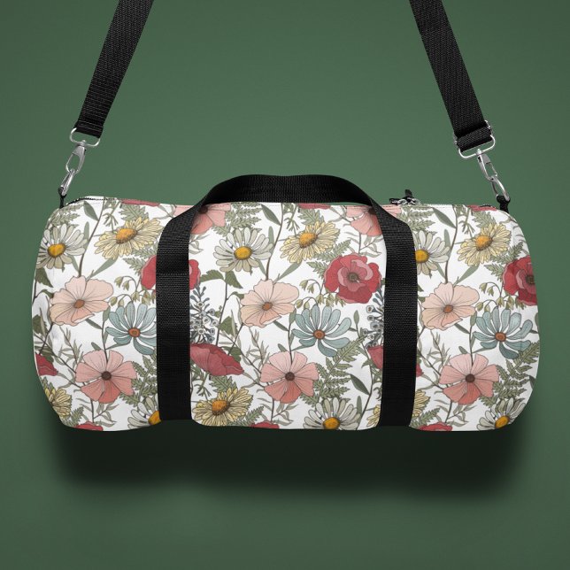 Bolso De Deporte Pequeño Monograma Boho Patrón floral de flores silvestres (Subido por el creador)