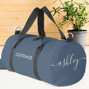 Bolso De Deporte Pequeño Monograma caligrafía de escritura blanca azul de l