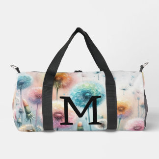Bolso De Deporte Pequeño Monograma de acuarela floral con dandelios rosados
