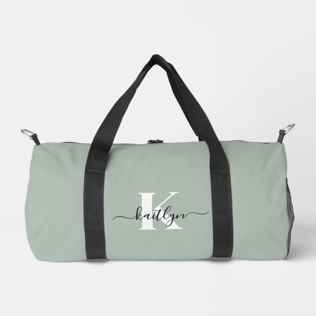 Bolso De Deporte Pequeño Monograma de escritura verde sabio moderno (Anverso)