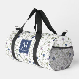 Bolso De Deporte Pequeño Monograma de Flor Silvestre Acuarela Azul Púrpura