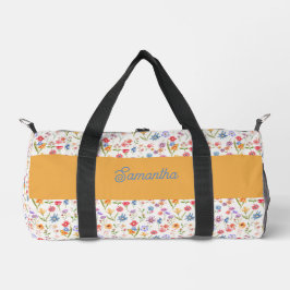 Bolso De Deporte Pequeño Monograma de Flor Silvestre Acuarela Azul Púrpura 