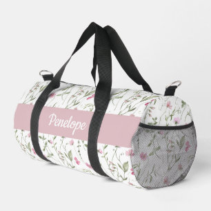 Bolso De Deporte Pequeño Monograma de flor silvestre acuarela rosa verde